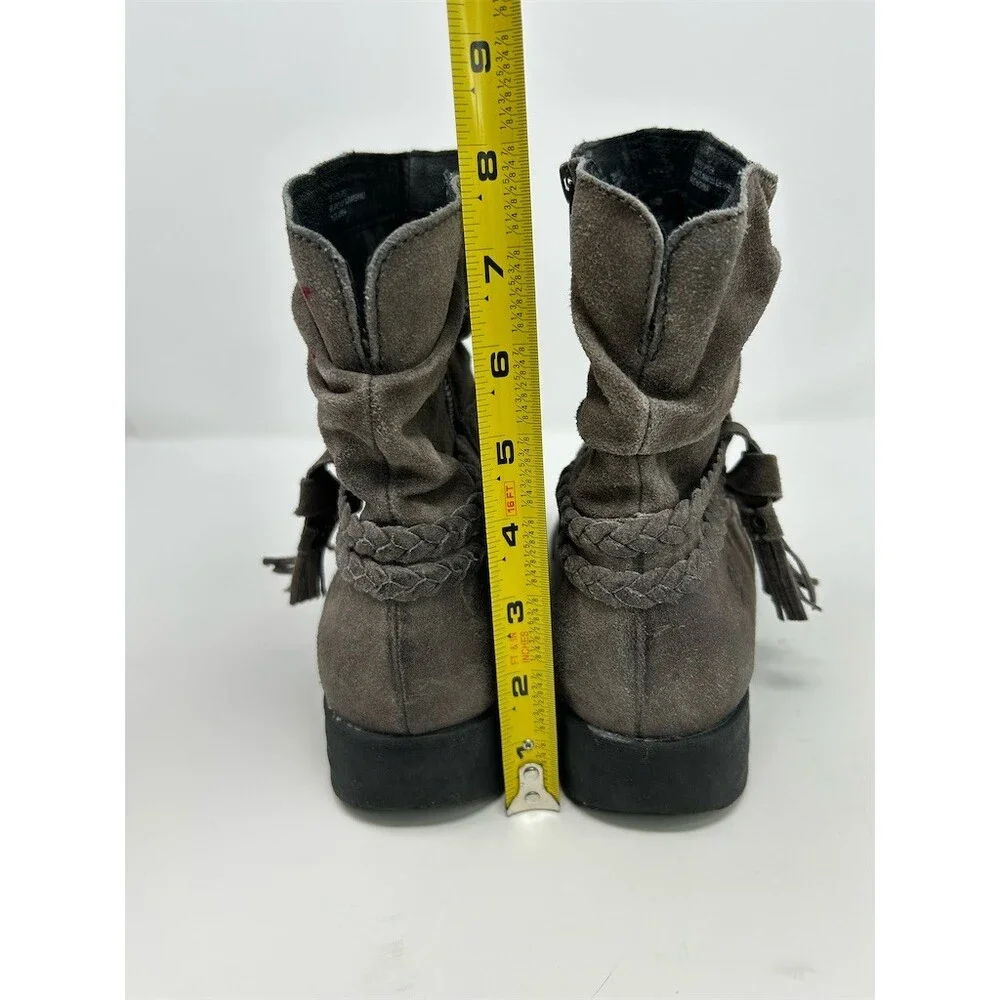 Born Womens Ankle Booties Gray Suede Slouch Braided Tassel Side Zip Size 10